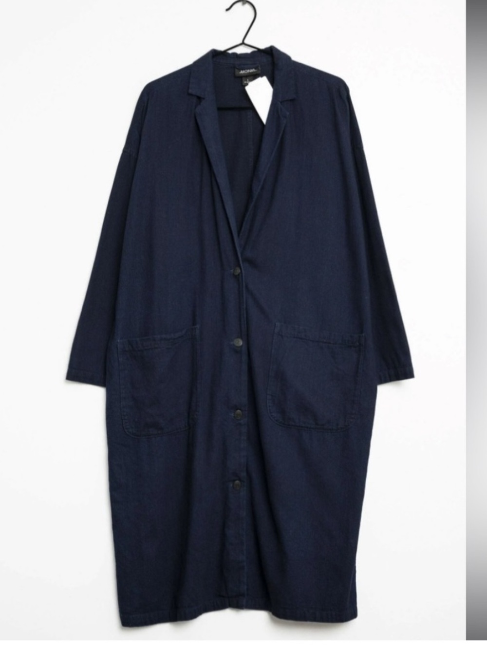 Monki dark blue chambray Duster Coat with pockets size medium